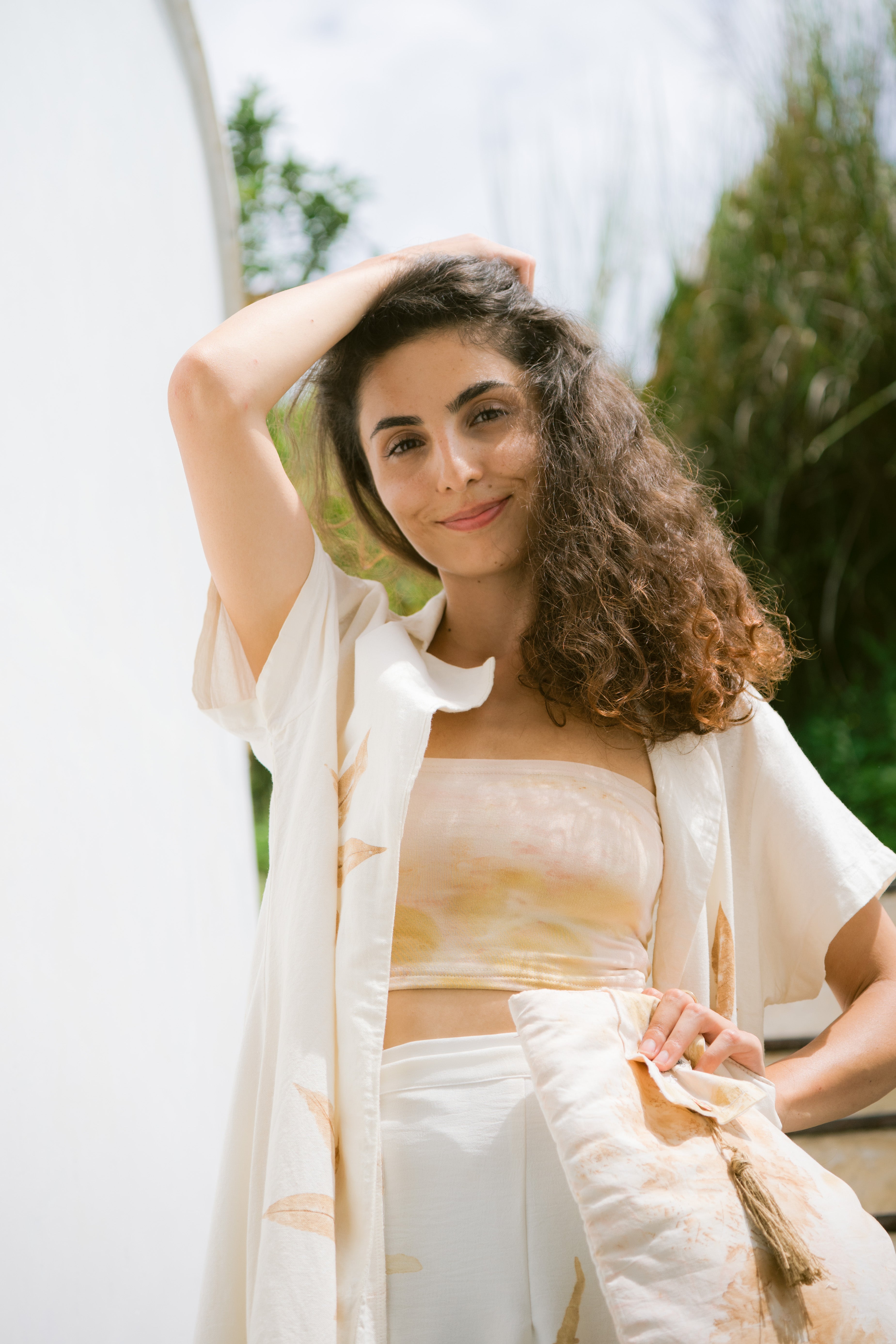 The Lotus  White & Brown Leaves Organic Bamboo Cotton Kimono Out Fit